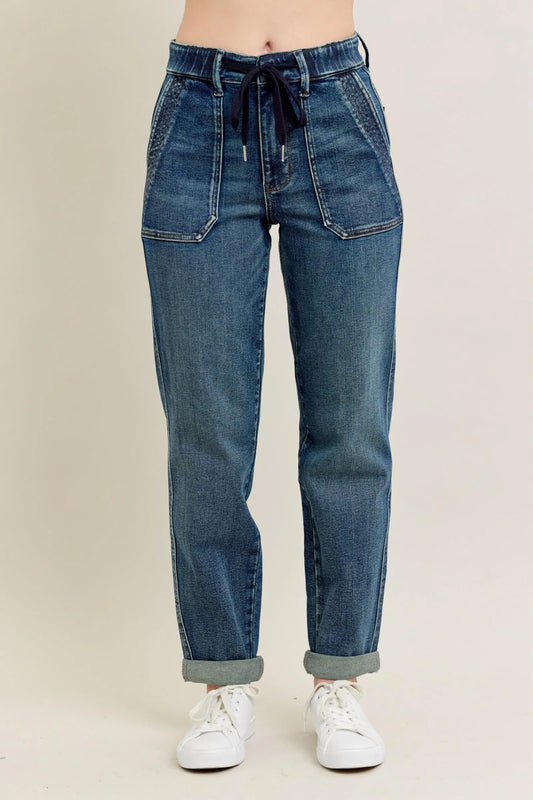 Judy Blue Full Size HW Vintage Wash Jeans w/ Drawstring