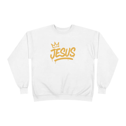 Jesus Crown Crewneck Sweatshirt — Gold Script Inspirational Pullover