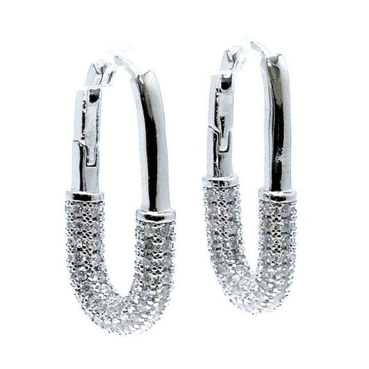 Long U Safety Pin Theme Hoop Earrings