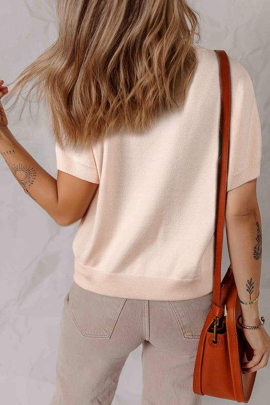 Bow Tie Pearl Embellished Dolman Short Sleeve Sweater