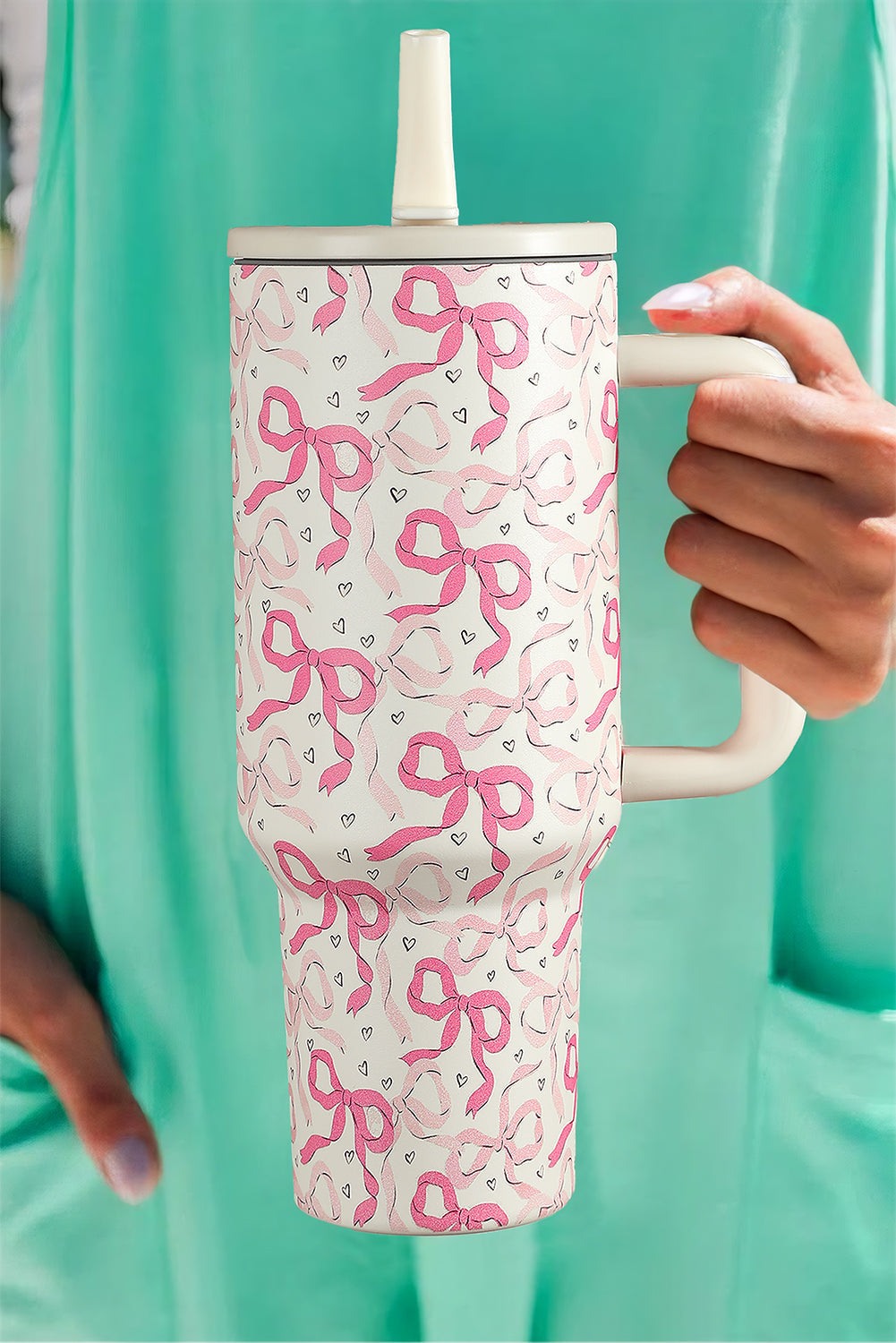 Bow Heart Print Tumbler Cup