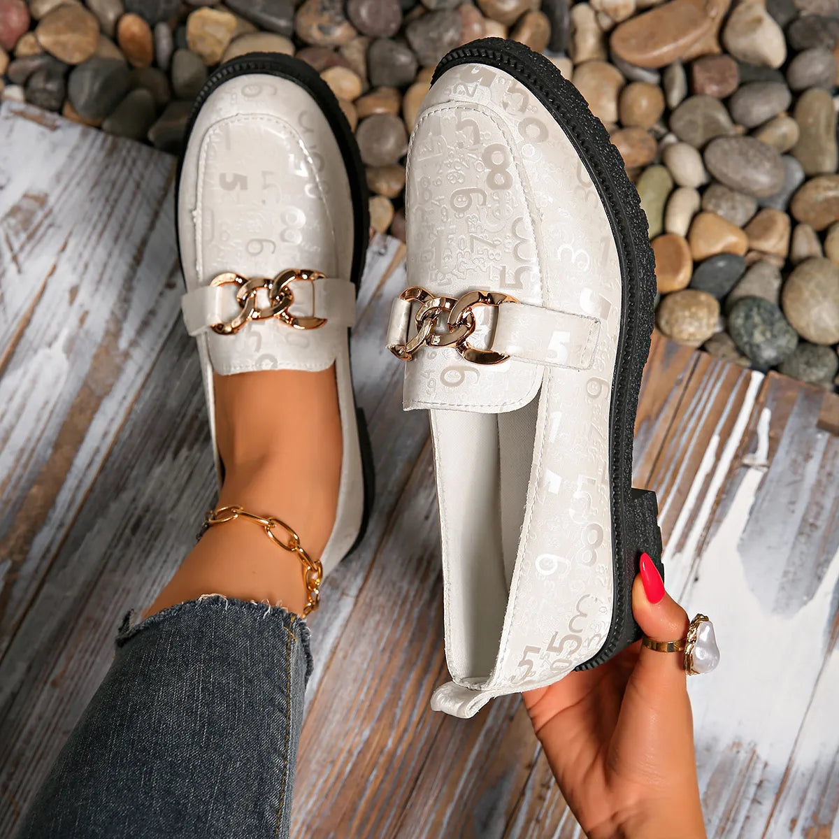 Round Toe Block Heel Loafers