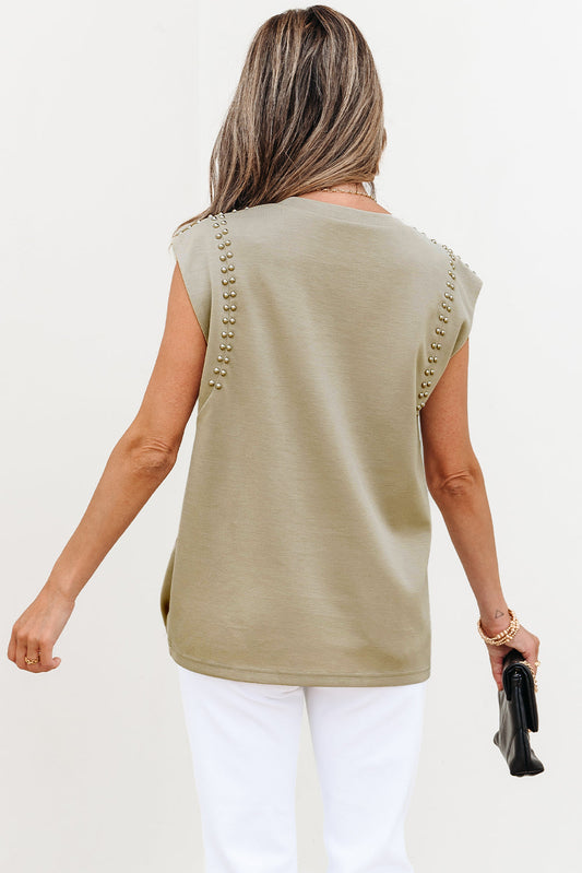 Julietta Studded Cap Sleeve Round Neck Top