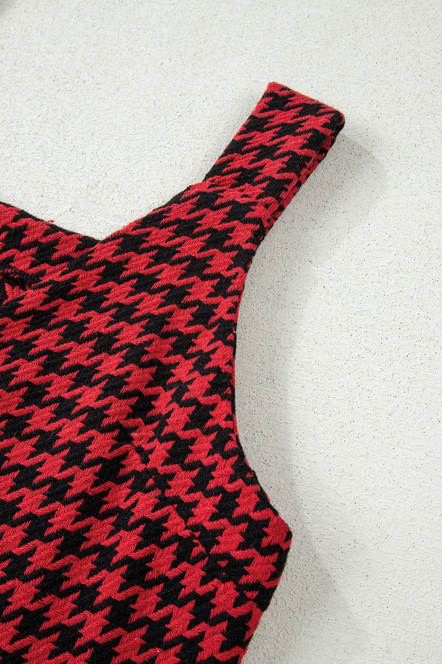 Houndstooth Print V Neck Sleeveless Mini Dress