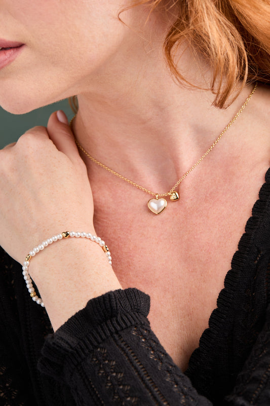 Pearl Heart Duo Charm Necklace