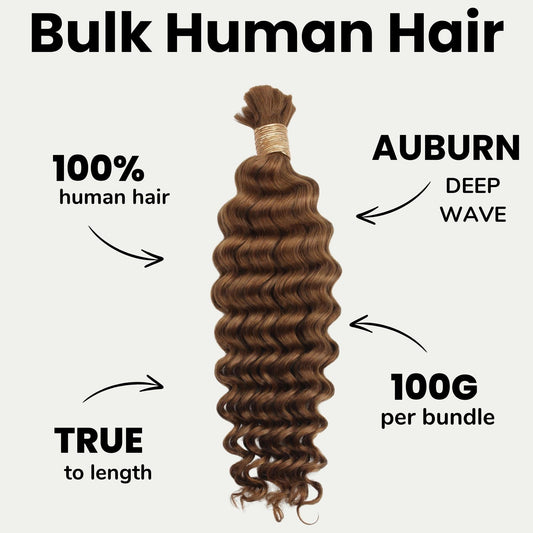 Auburn Deep Wave Bulk 100% Human Braiding Hair