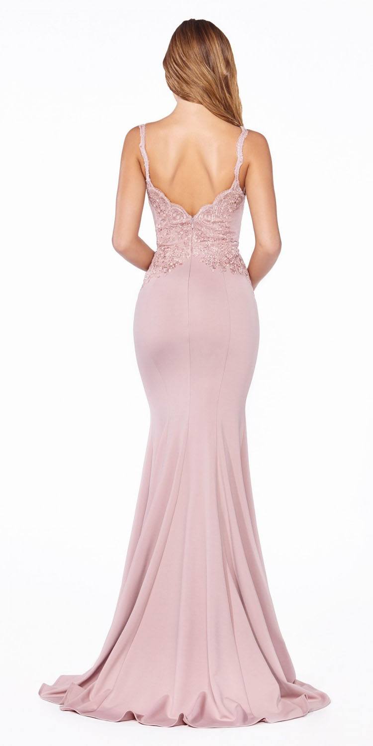 Cinderella Divine Long Fitted Gown Plunging V-Neck