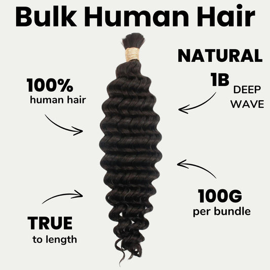 Deep Wave Bulk 100% Human Braiding Hair