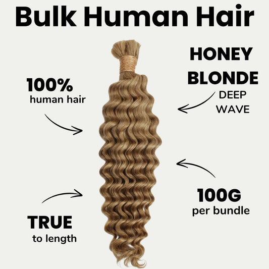 Honey Blonde Deep Wave 27 Bulk 100% Human Braiding Hair