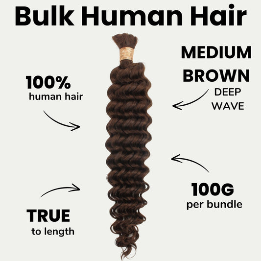 Medium Brown Deep Wave Color 4 Bulk 100% Human Braiding Hair