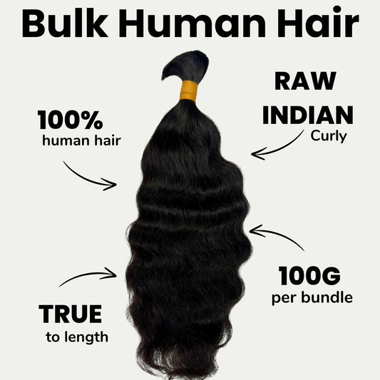 Raw Indian Curly Bulk 100% Human Braiding Hair