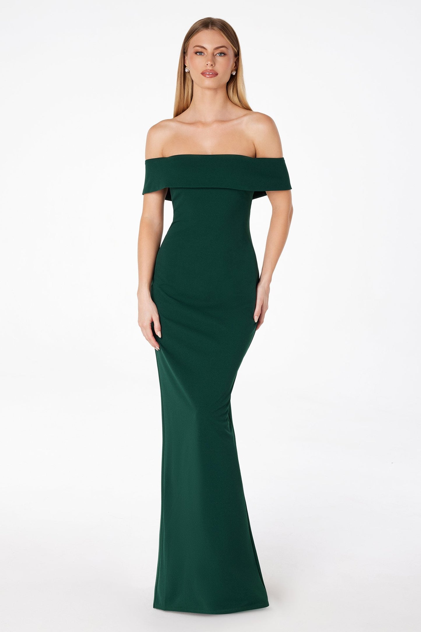 Astee Off the Shoulder Fitted Evening Gown Back Slit