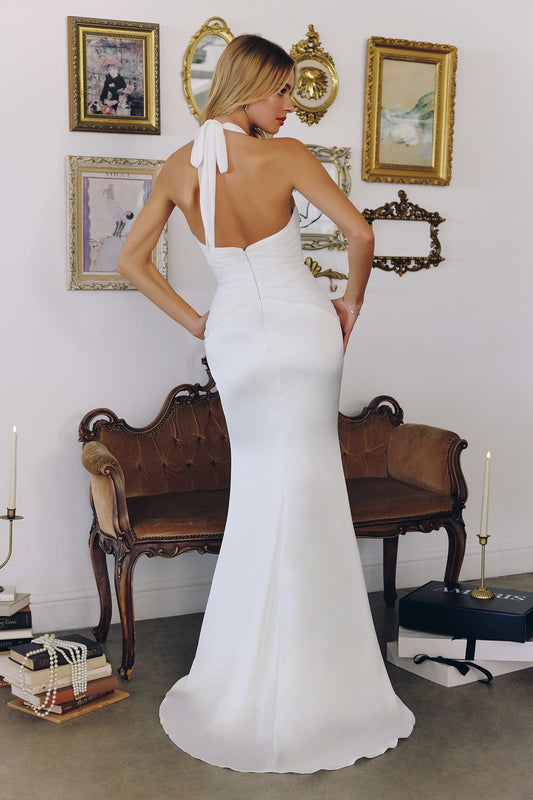 Amoris Halter Satin Sleek Floor Length Satin Bridal Gown