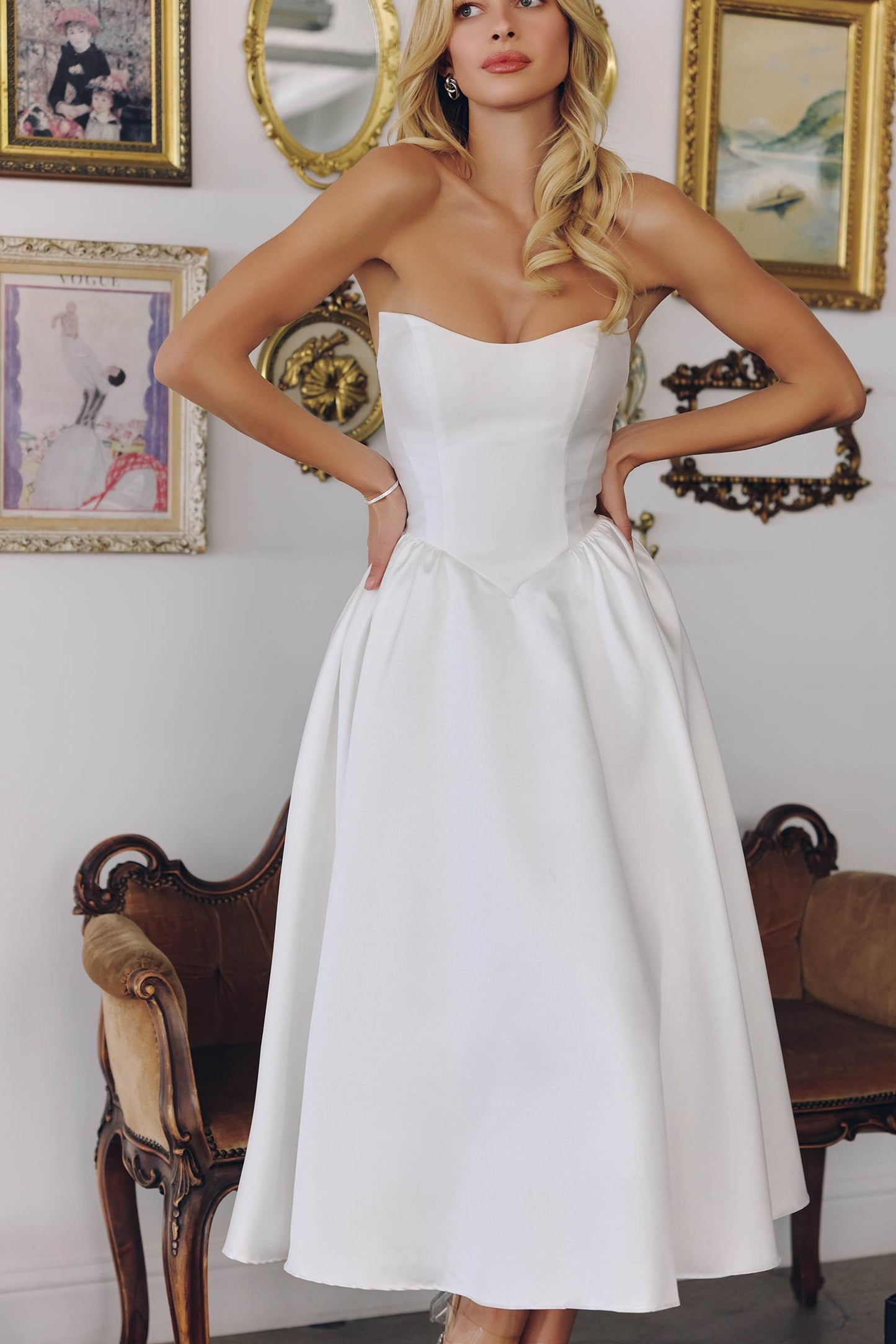Amoris Elegant Mikado Midi Strapless Wedding Reception Gown