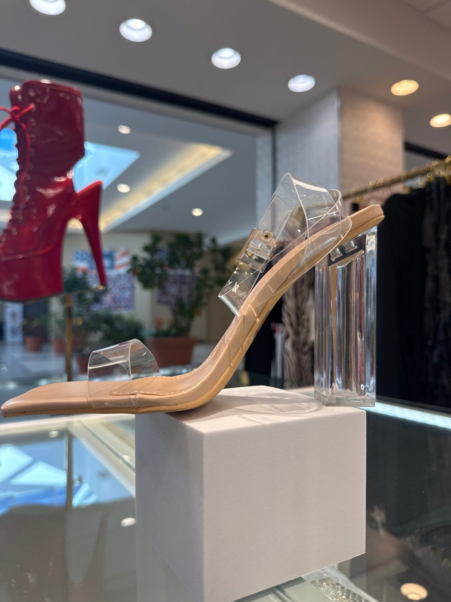 Basically Nude Clear Strap Block Heels