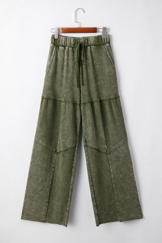Mineral Wash Tiered Drawstring Wide Leg Pants