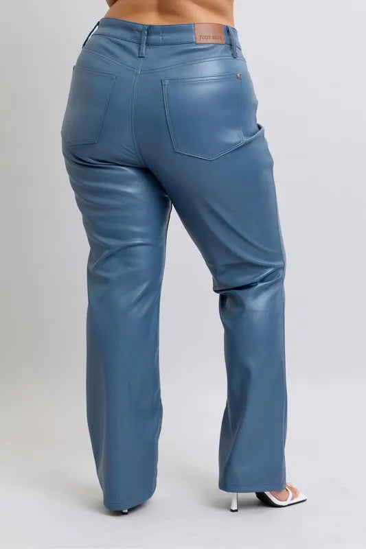 Judy Blue Full Size High Waist Tummy Control Faux Leather Bootcut Pants