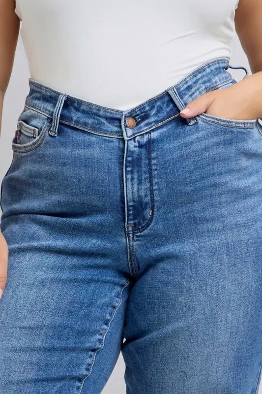 Judy Blue Full Size High Waist V-Front Vintage Wash Straight Jeans