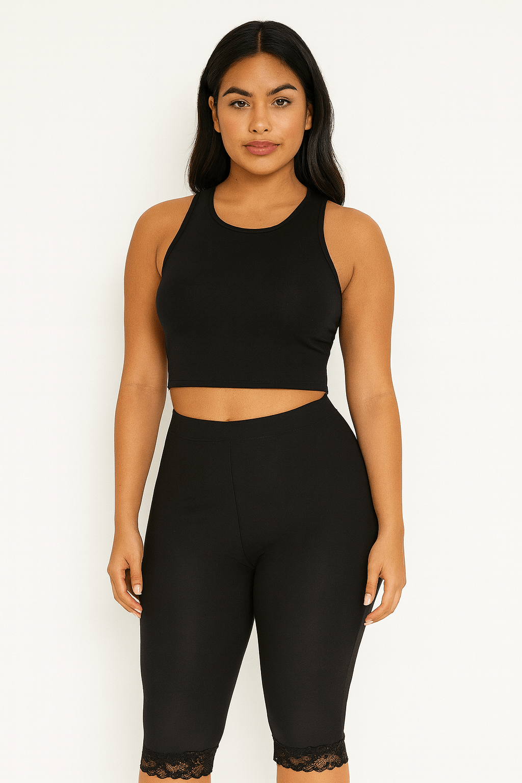 Mid-Waisted Capri Lace Trim Leggings β Made in USA