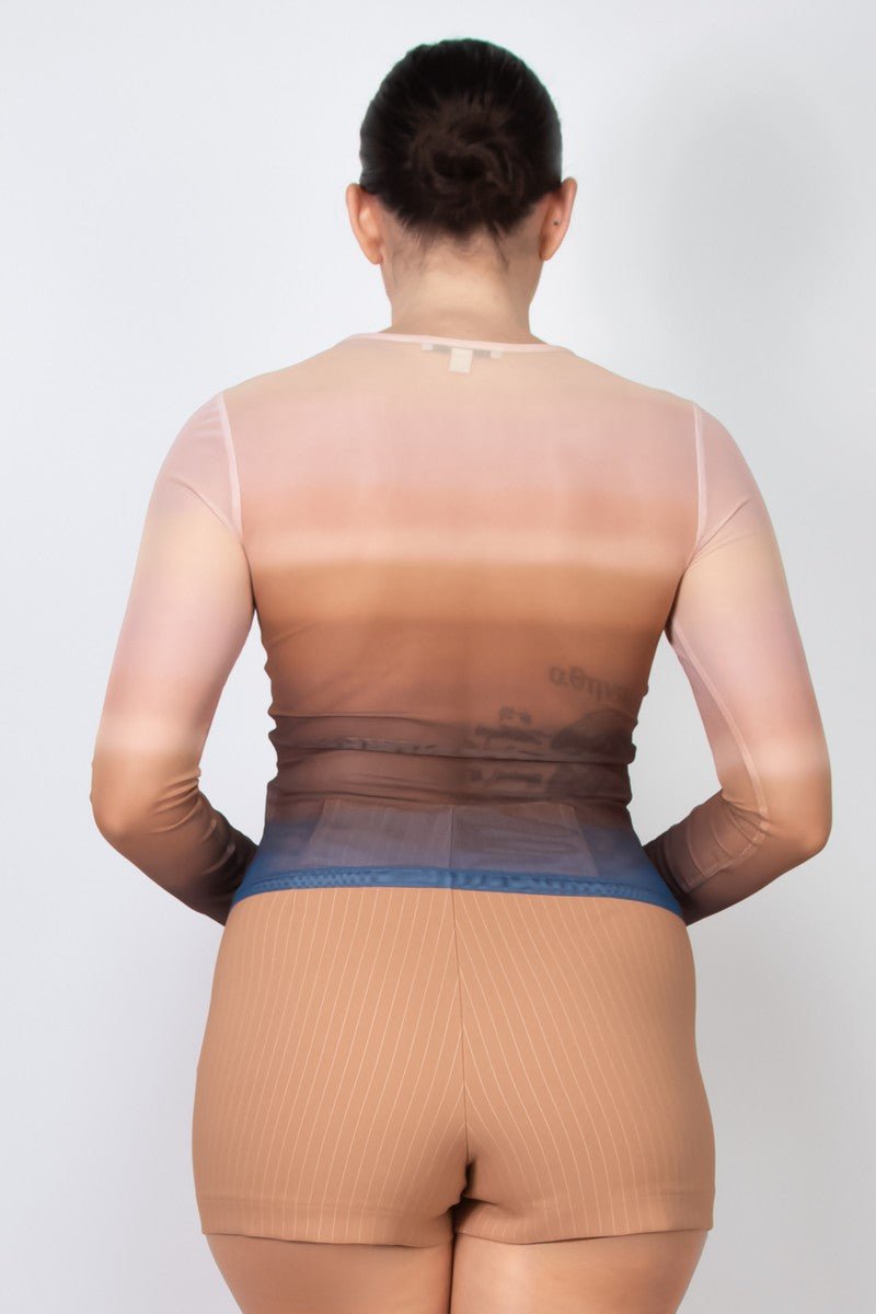 Ombre Mesh Long Sleeve Top