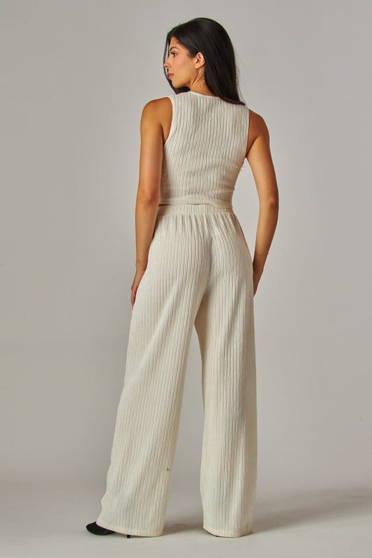 Plissé Waistcoat Top & Wide-Leg Pant Set