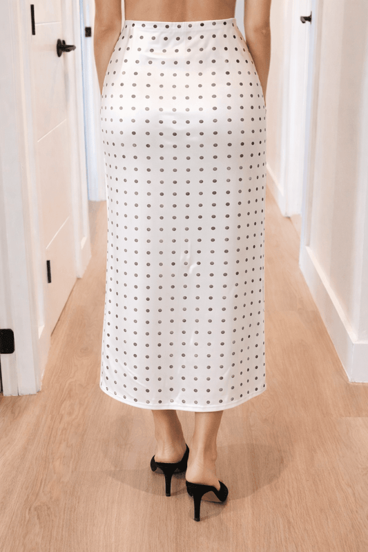 Polka Dot Satin Midi Slip Skirt – Elegant Brunch & Date Night Outfit Skirt for Women