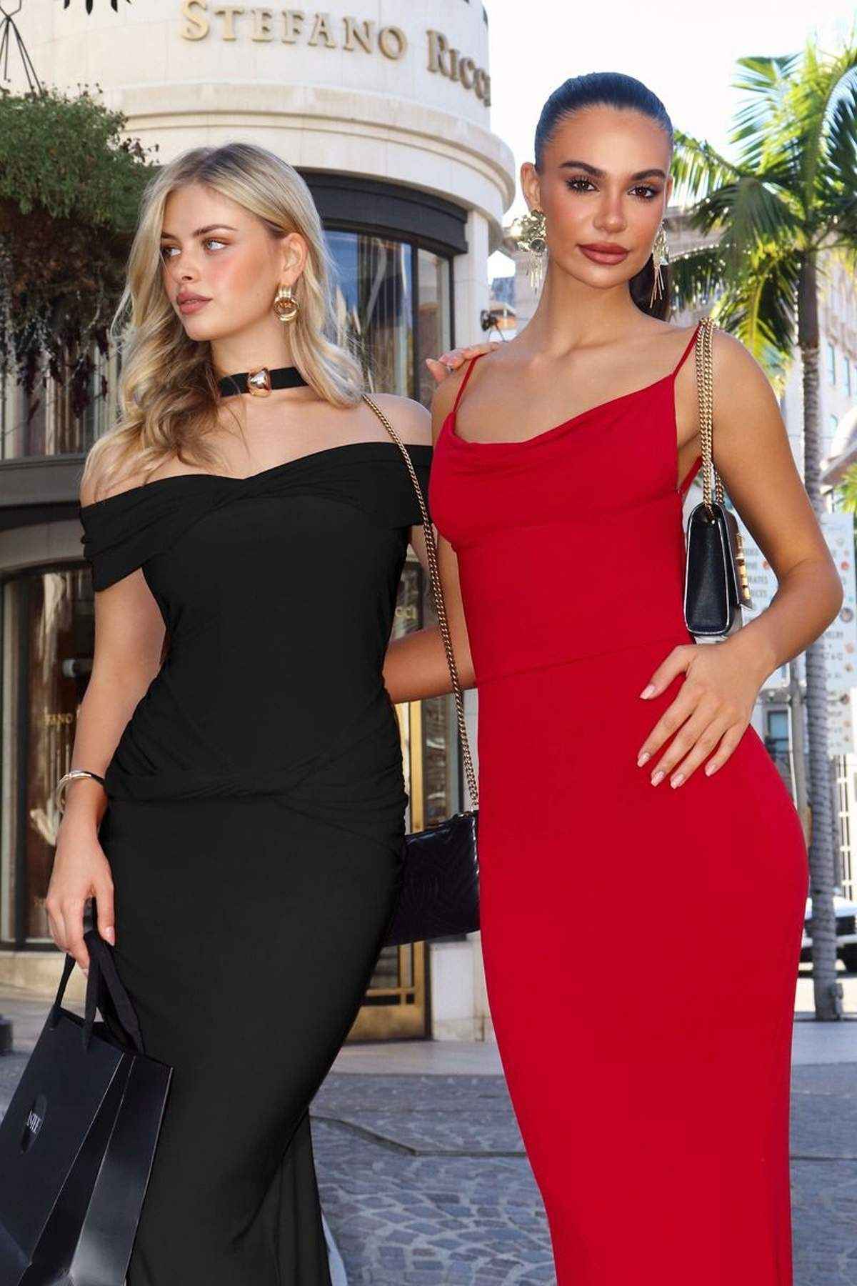 Astee Off the Shoulder Halter Strap Fitted Stretch Dress