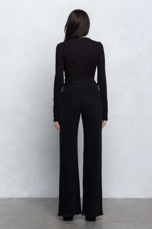 V-Line Folded Detail Destroyed Twill Pants | Raw Hem Street Style