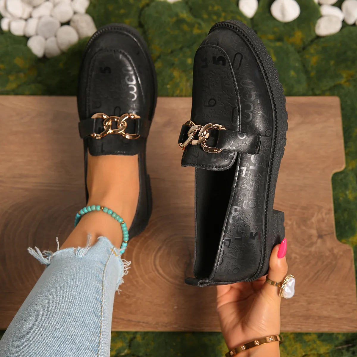 Round Toe Block Heel Loafers