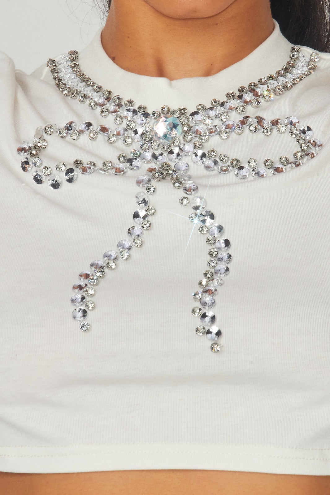 Rhinestone Bow Trim Crop Top