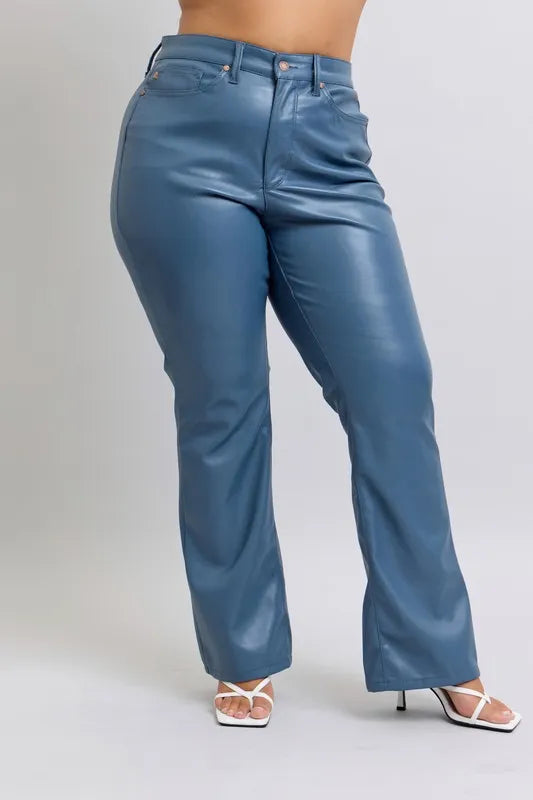 Judy Blue Full Size High Waist Tummy Control Faux Leather Bootcut Pants