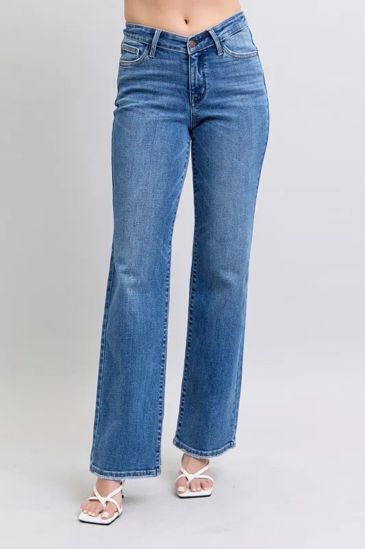 Judy Blue Full Size High Waist V-Front Vintage Wash Straight Jeans