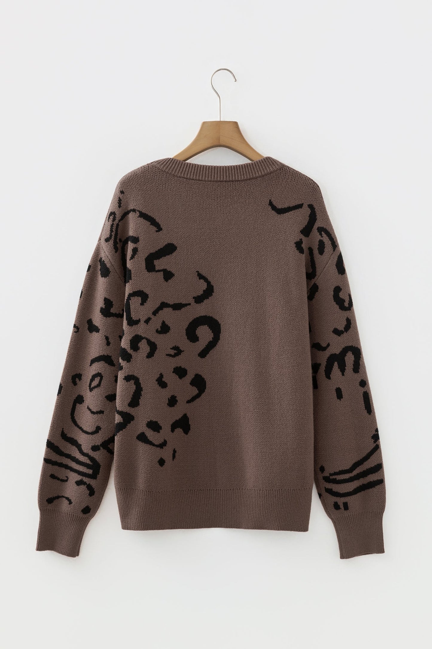 Asymmetric Leopard Print Detail Drop Shoulder Sweater