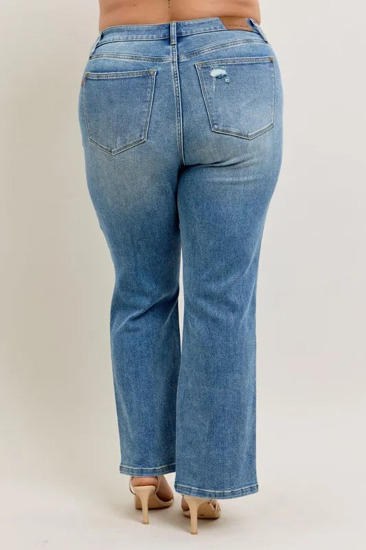 Judy Blue Full Size High Waist Vintage Wash Front Seam & Slit Straight