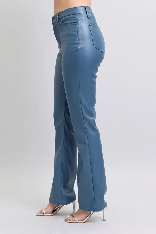 Judy Blue Full Size High Waist Tummy Control Faux Leather Bootcut Pants