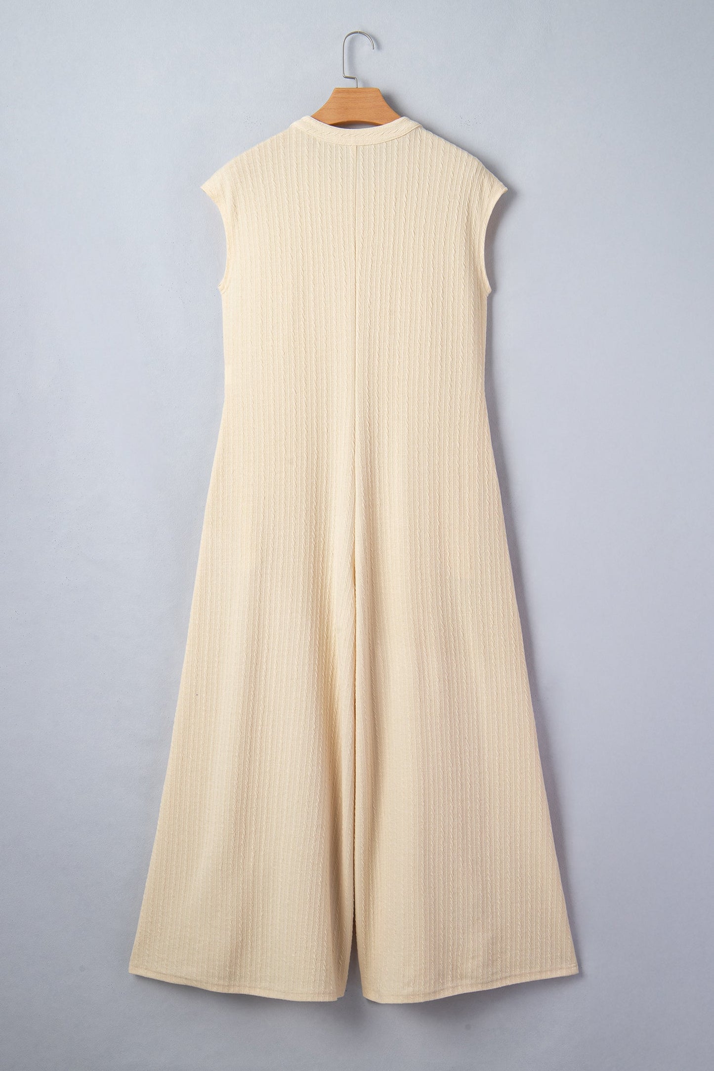 Jet Stream Half Buttons Ribbed Knit Wide Leg Jumpsuit