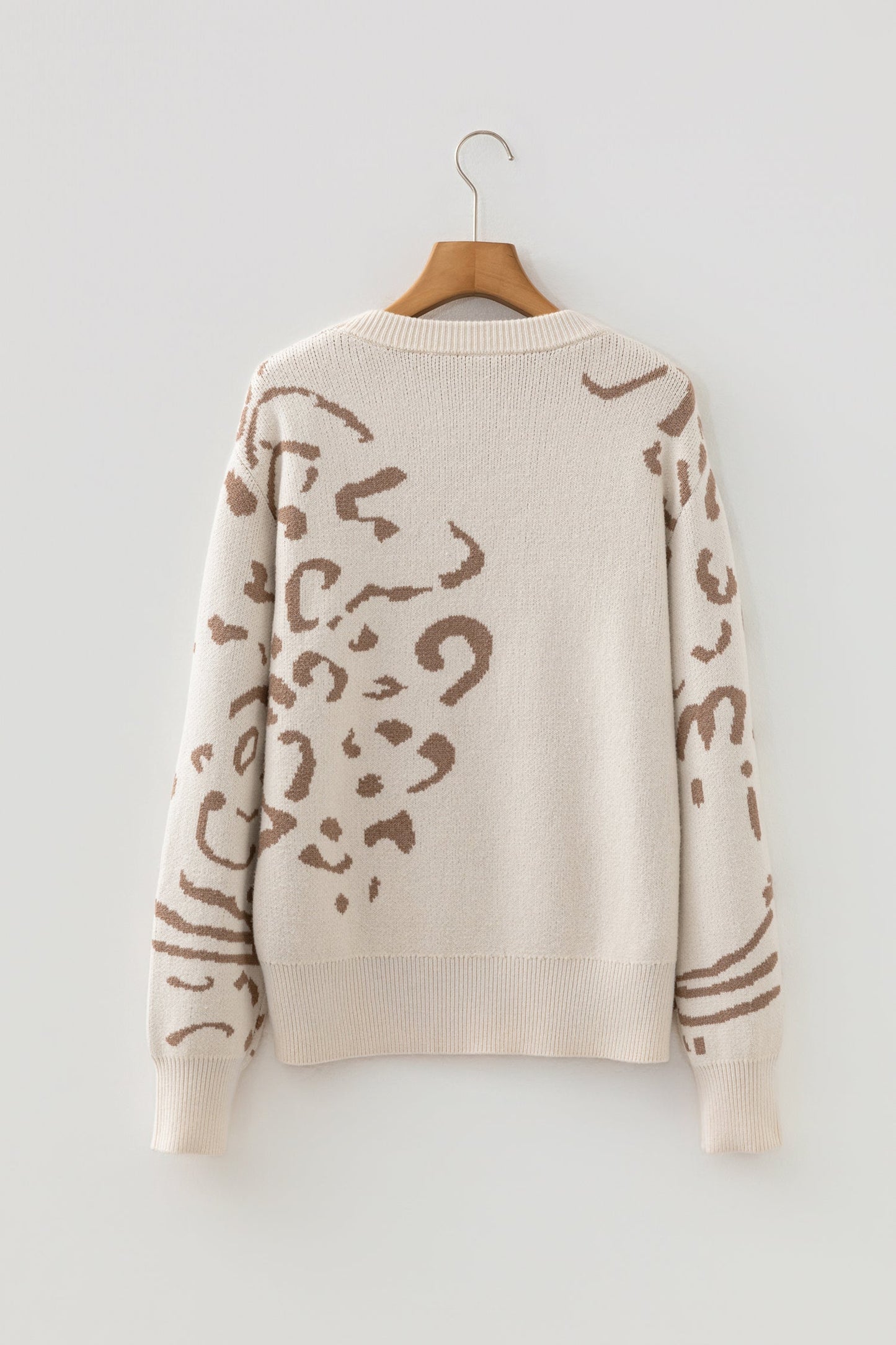 Asymmetric Leopard Print Detail Drop Shoulder Sweater