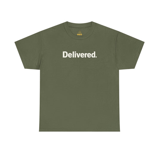 Delivered. Heaven Sent Christian T-Shirt — Faith-Based Graphic Tee with Back Label Design