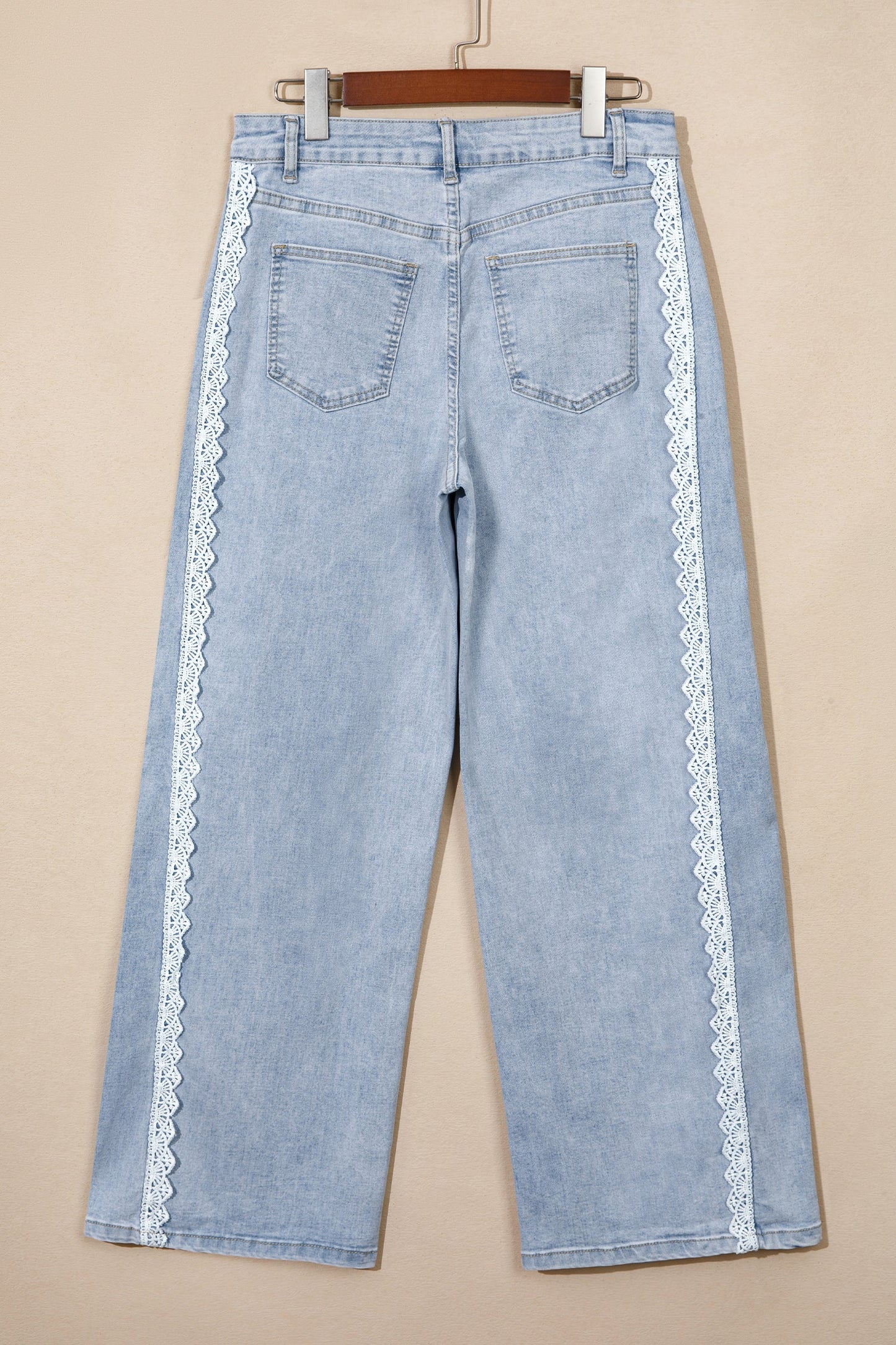 Beau Blue Lace Trim Casual Full-Length Regular Fit Jeans