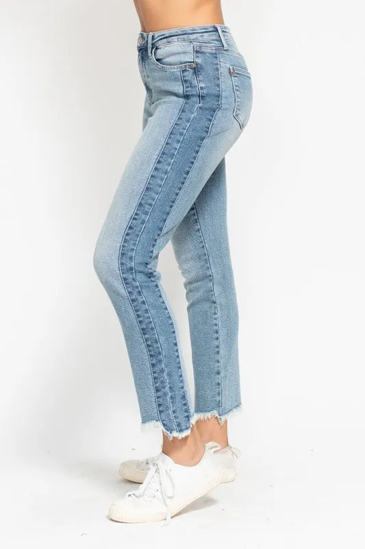 Judy Blue Full Size Vintage Wash Side Panel Detail with Fray Hem Slim