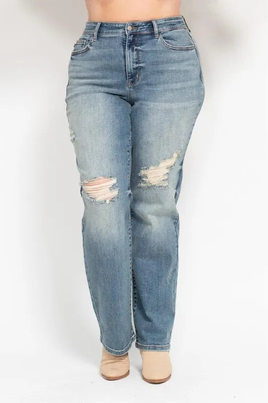 Judy Blue Full Size High Waist Distressed Dad Jean