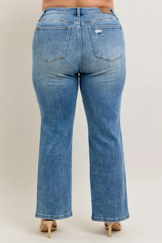 Judy Blue Full Size High Waist Vintage Wash Front Seam & Slit Straight