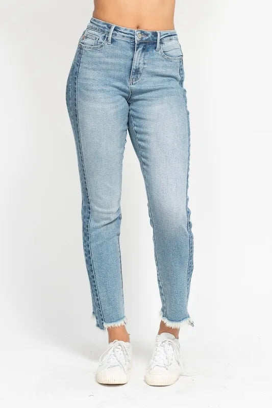 Judy Blue Full Size Vintage Wash Side Panel Detail with Fray Hem Slim
