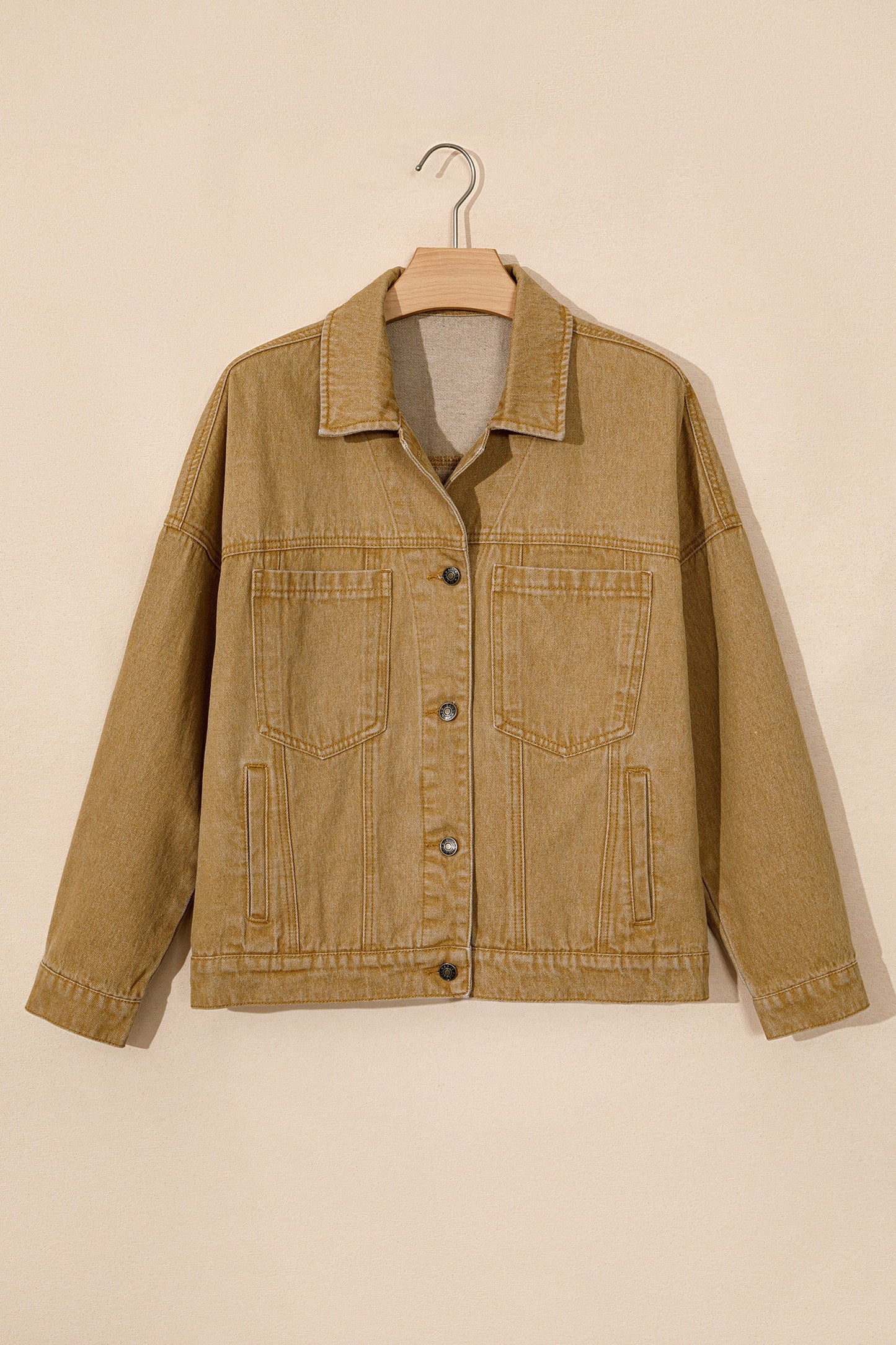 honey gold Metal Button Front Long Sleeve Collar Denim Jacket