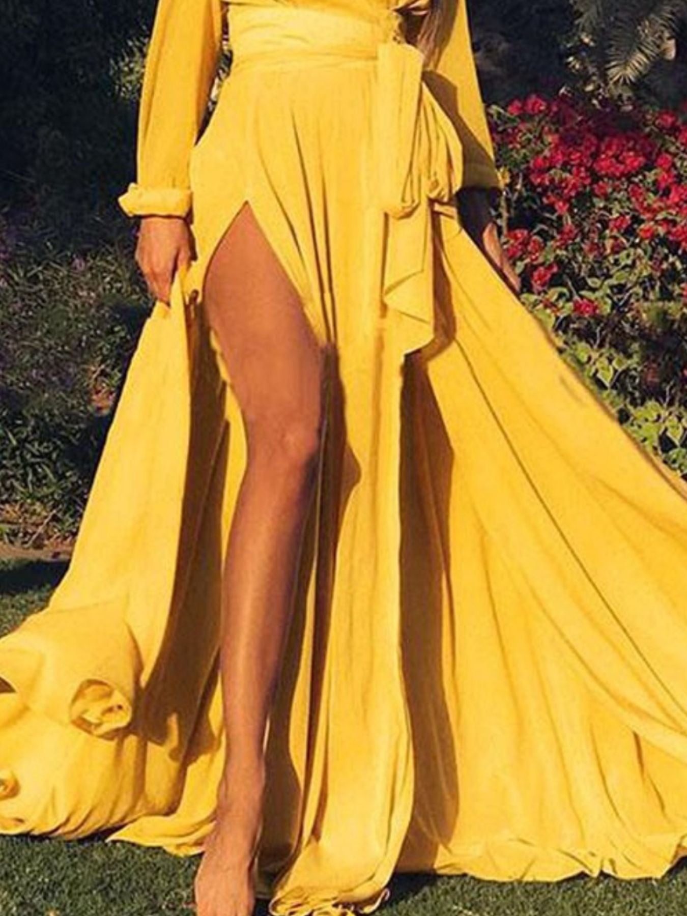 Surplice Long Sleeve Slit Maxi Dress