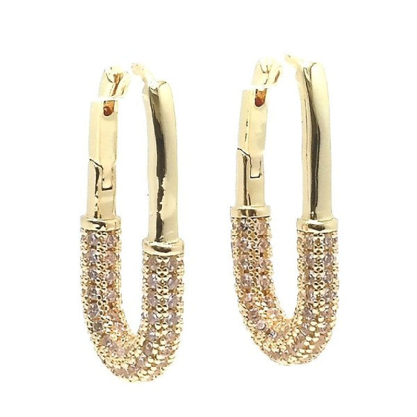 Long U Safety Pin Theme Hoop Earrings