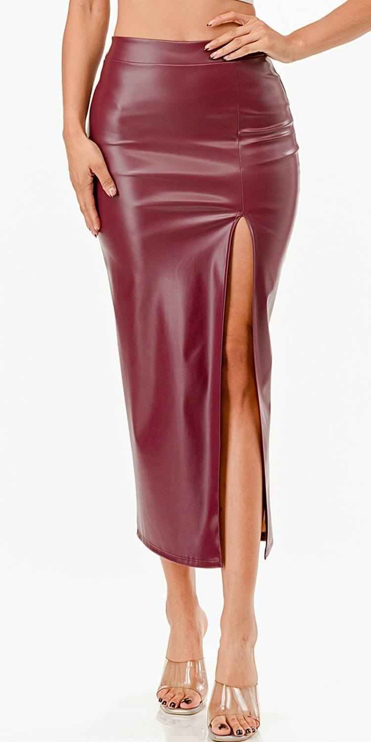 La Scala Mid Length PU leather Pencil Black Skirt
