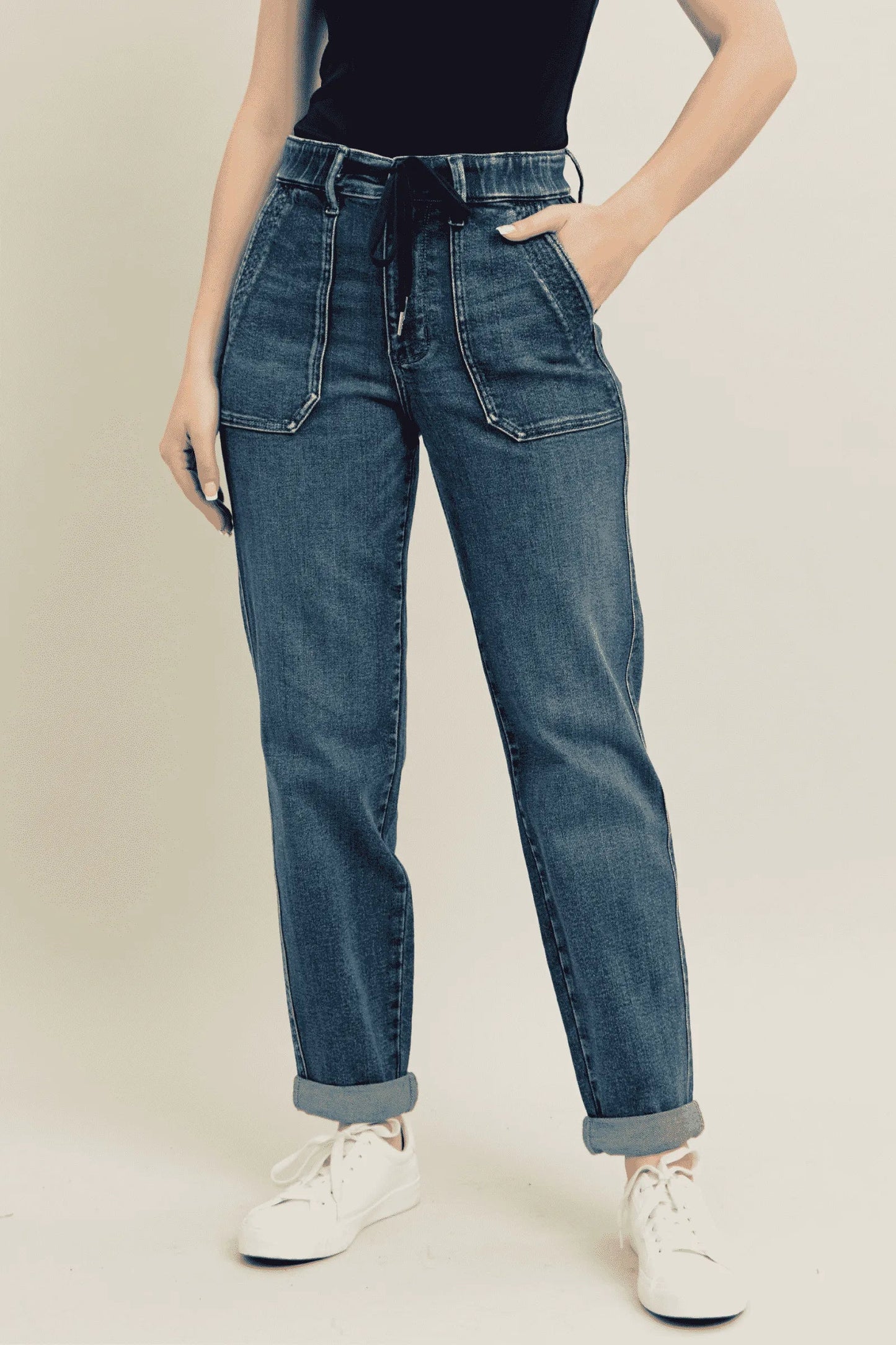 Judy Blue Full Size HW Vintage Wash Jeans w/ Drawstring