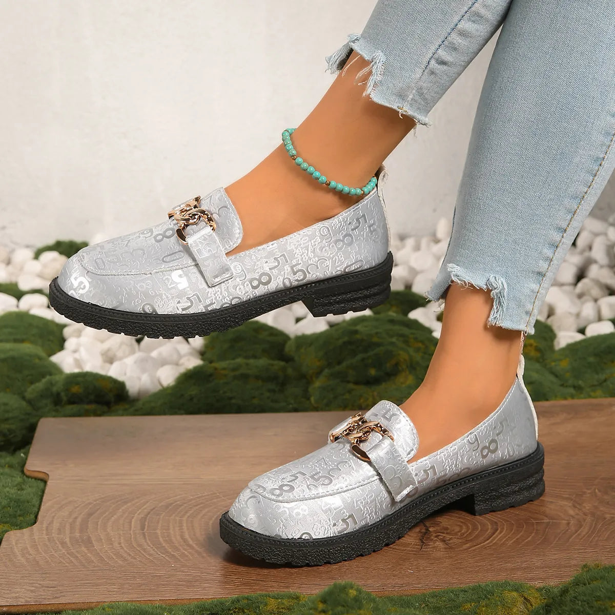 Round Toe Block Heel Loafers