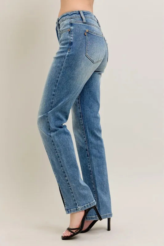 Judy Blue Full Size High Waist Vintage Wash Front Seam & Slit Straight